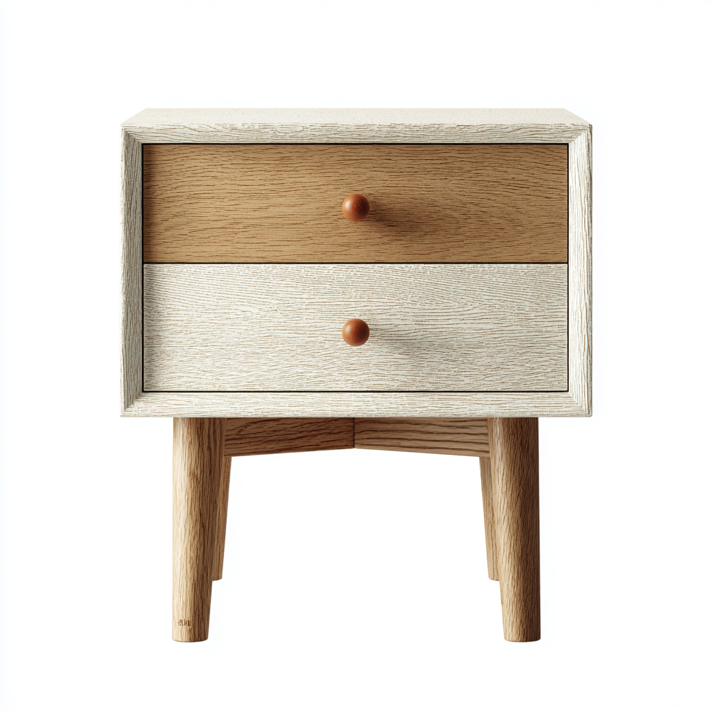 Comodino legno due cassetti 45x35x55 cm - Bianco-Naturale - Stile nordico per camera da letto-Roommyloft