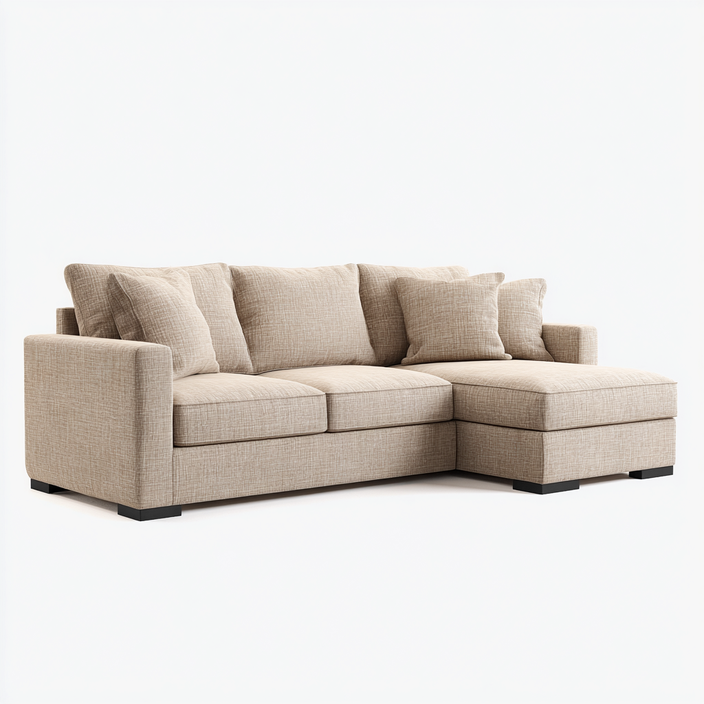 Divano angolare imbottito in tessuto 250x160x84 cm - beige - design moderno per soggiorno-Roommyloft