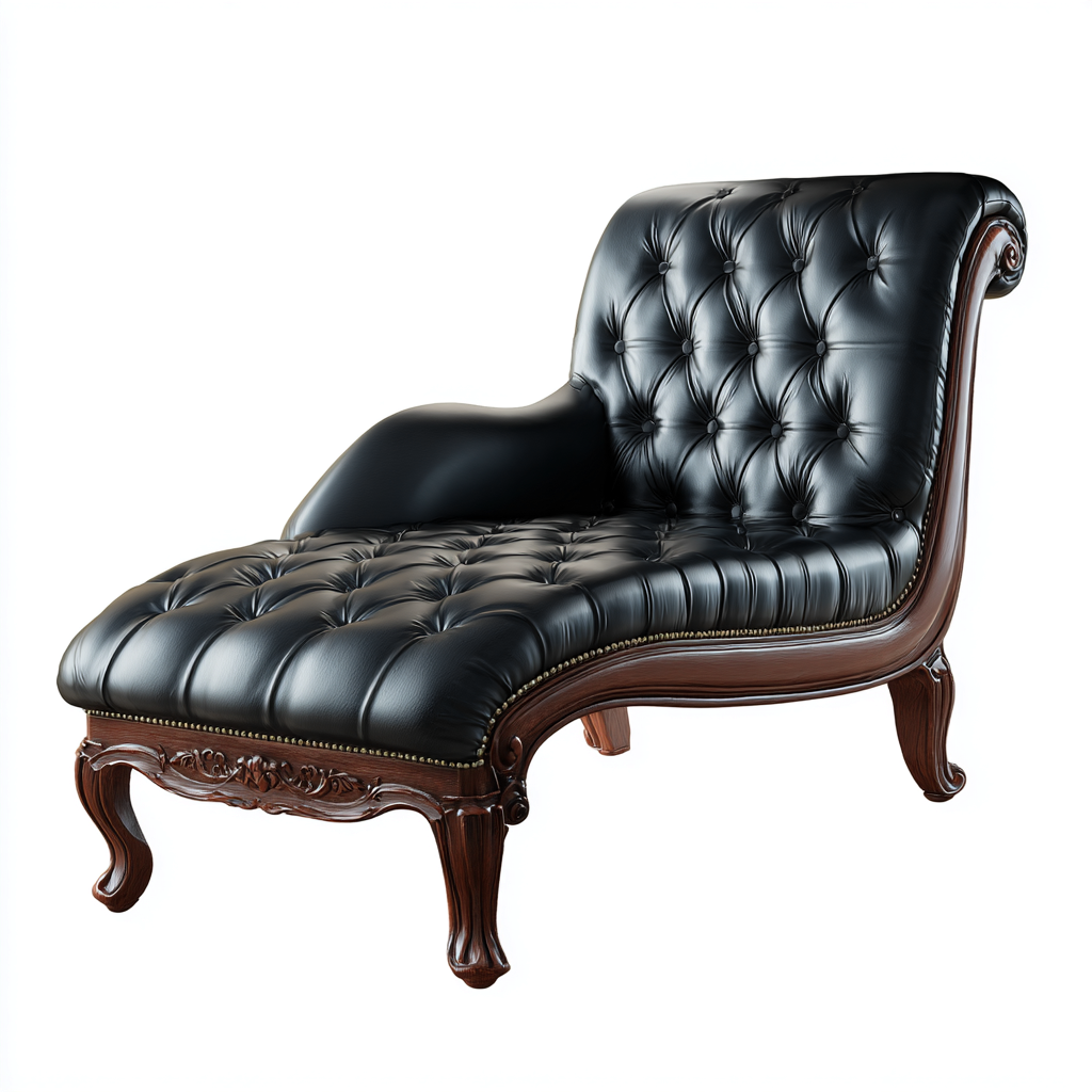 Chaise longue imbottita in pelle 165x72x85 cm - finitura nera - stile classico-Roommyloft