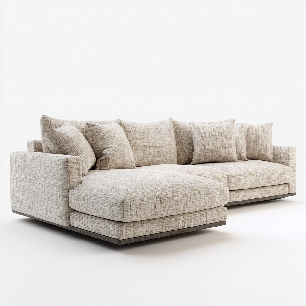 Divano angolare imbottito in tessuto 255x165x82 cm - beige - stile contemporaneo-Roommyloft