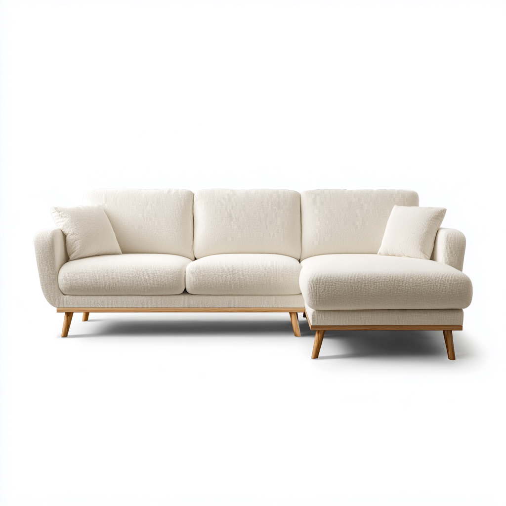 Divano angolare in tessuto imbottito 230x150x82 cm - colore crema - design moderno confortevole-Roommyloft