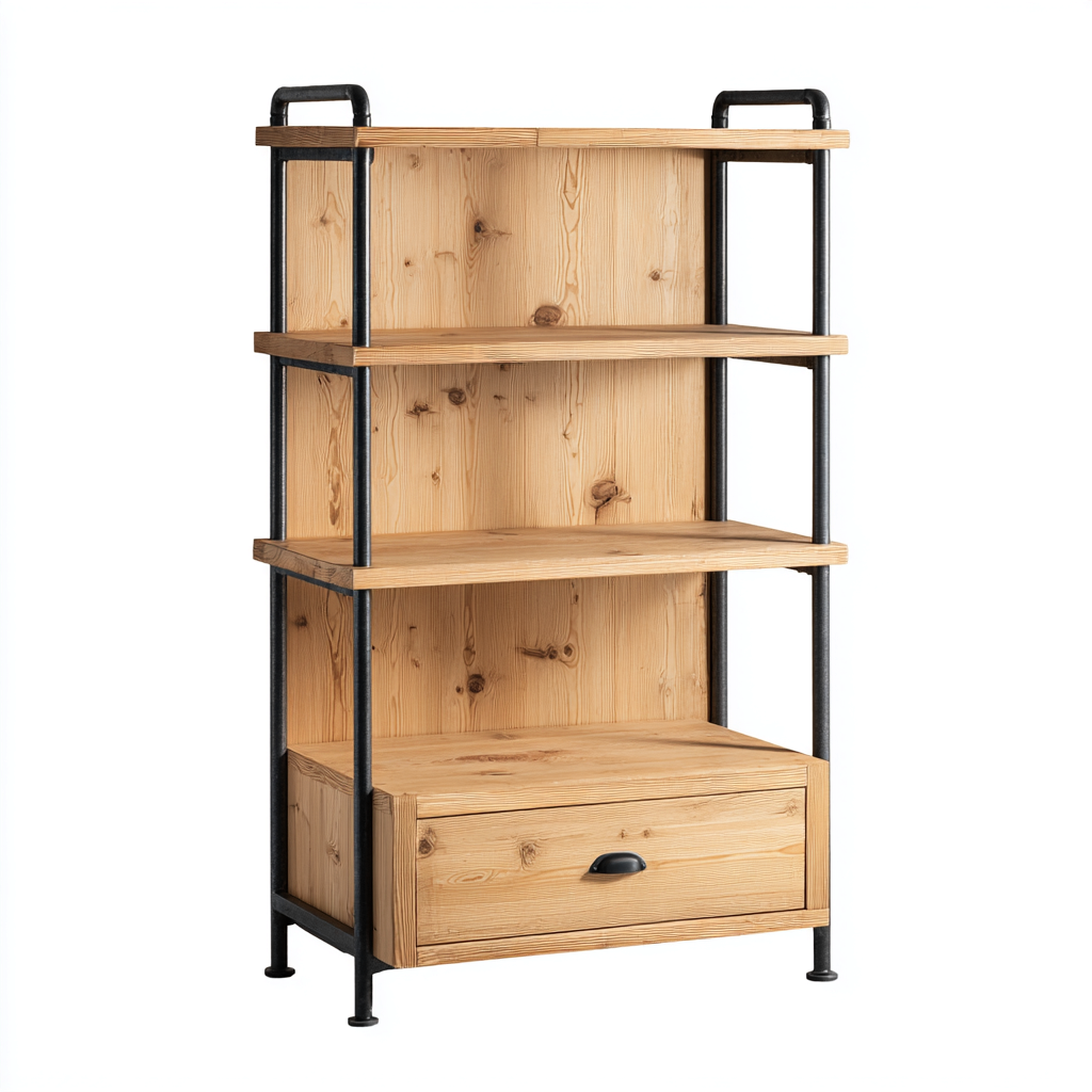 Libreria industriale 80x35x180 cm - legno naturale - mobile contenitore per soggiorno e ingresso-Roommyloft