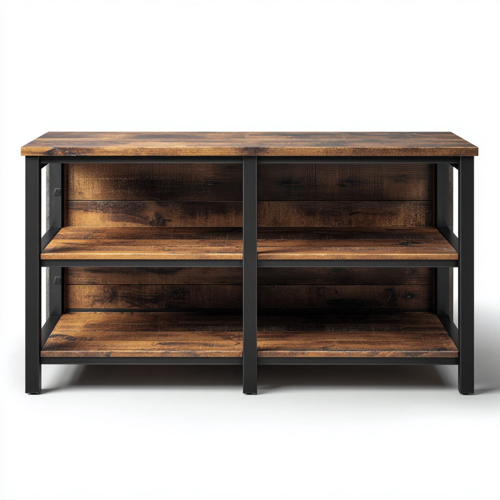 Mobile TV in legno e metallo 120x40x60 cm - marrone-nero - stile industriale per soggiorno-Roommyloft