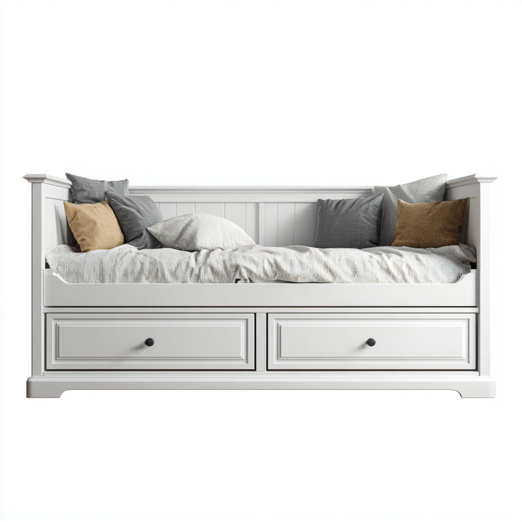 Divano letto in legno 200x90x75 cm - bianco - divano letto con due cassetti integrati per camera o soggiorno-Roommyloft