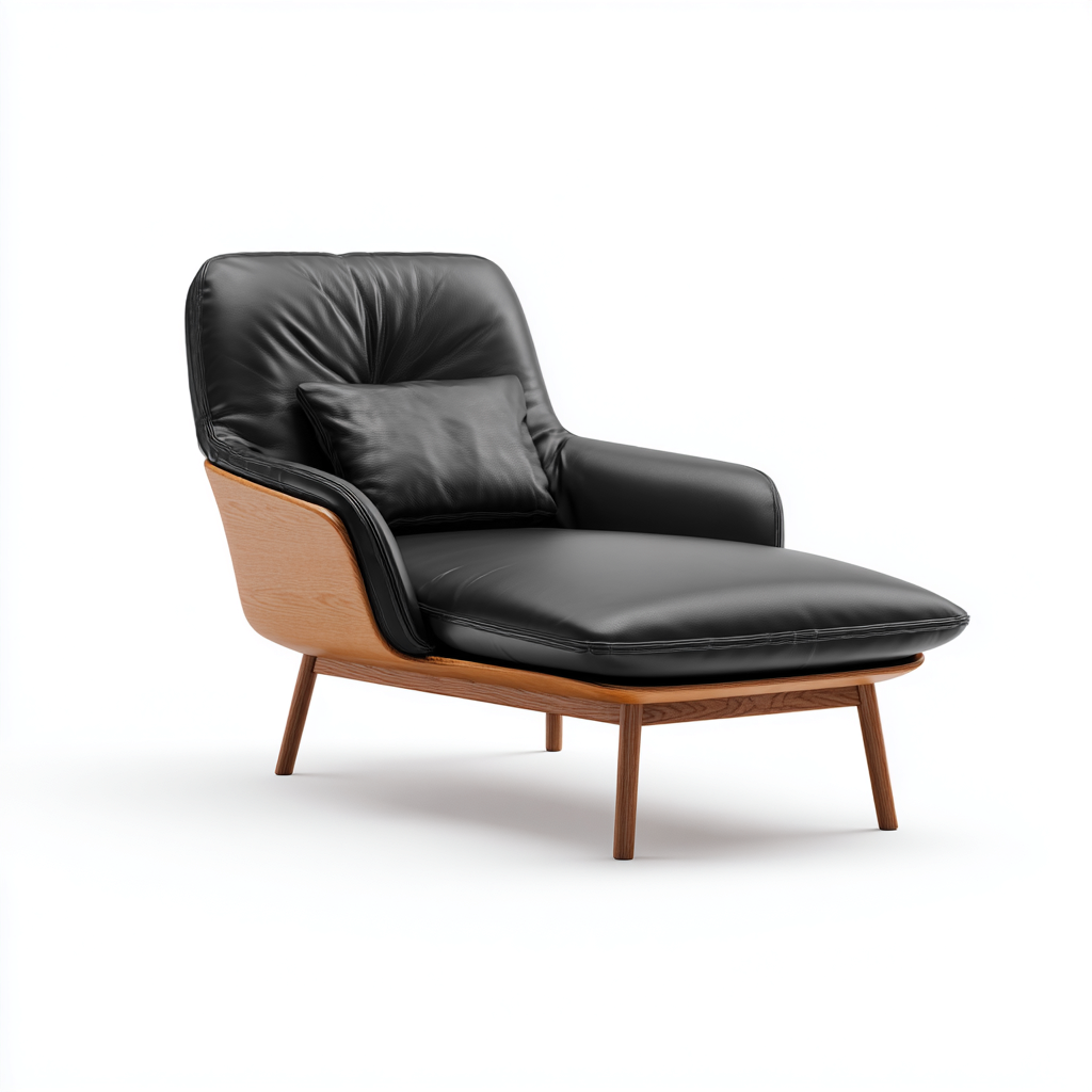 Chaise longue imbottita in pelle sintetica con struttura in legno 155x75x82 cm - nero-marrone - stile moderno-Roommyloft