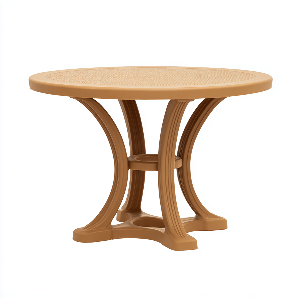 Tavolo da giardino rotondo in plastica 90x90x75 cm - beige - per esterni - design classico-Roommyloft