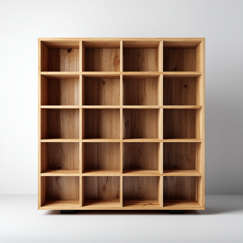 Libreria in legno massello 100x30x100 cm - legno naturale - per soggiorno e studio - design geometrico-Roommyloft