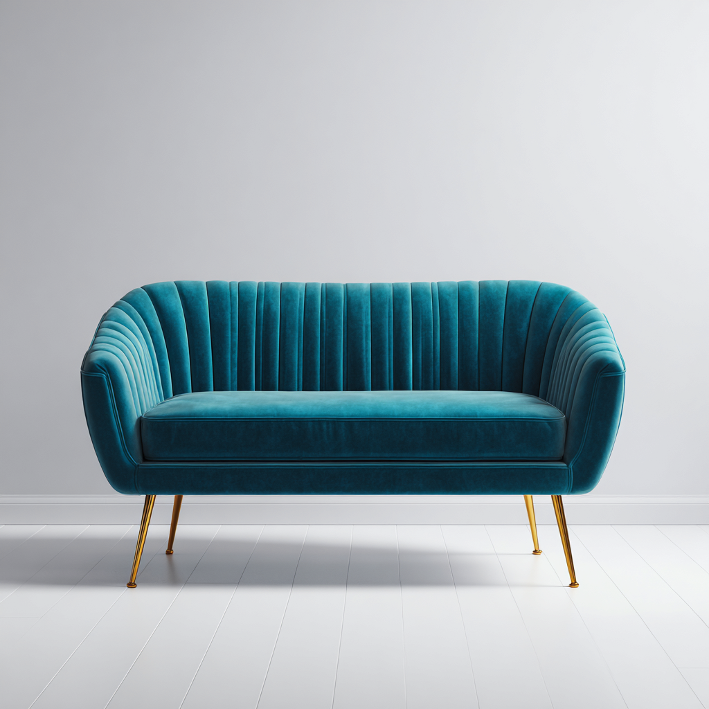 Divano a due posti imbottito in velluto 135x75x78 cm - colore blu verde - design moderno elegante-Roommyloft