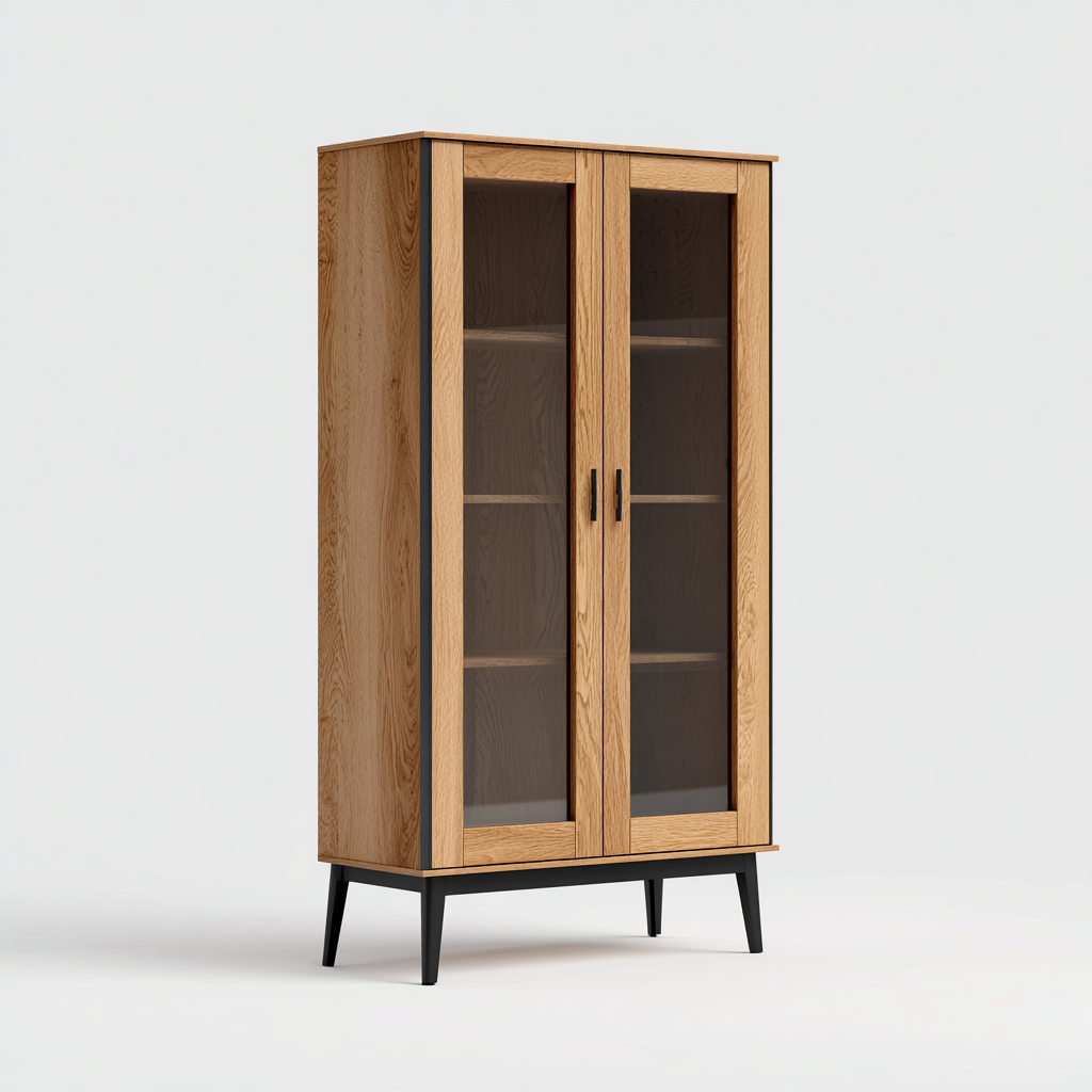 Vetrina in legno 90x40x180 cm - marrone-nero - vetrina con ante in vetro dal design moderno-Roommyloft