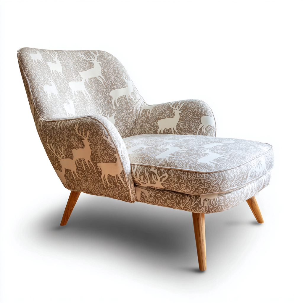 Chaise longue imbottita in tessuto decorato con struttura in legno 150x70x80 cm - beige-marrone - stile retrò-Roommyloft