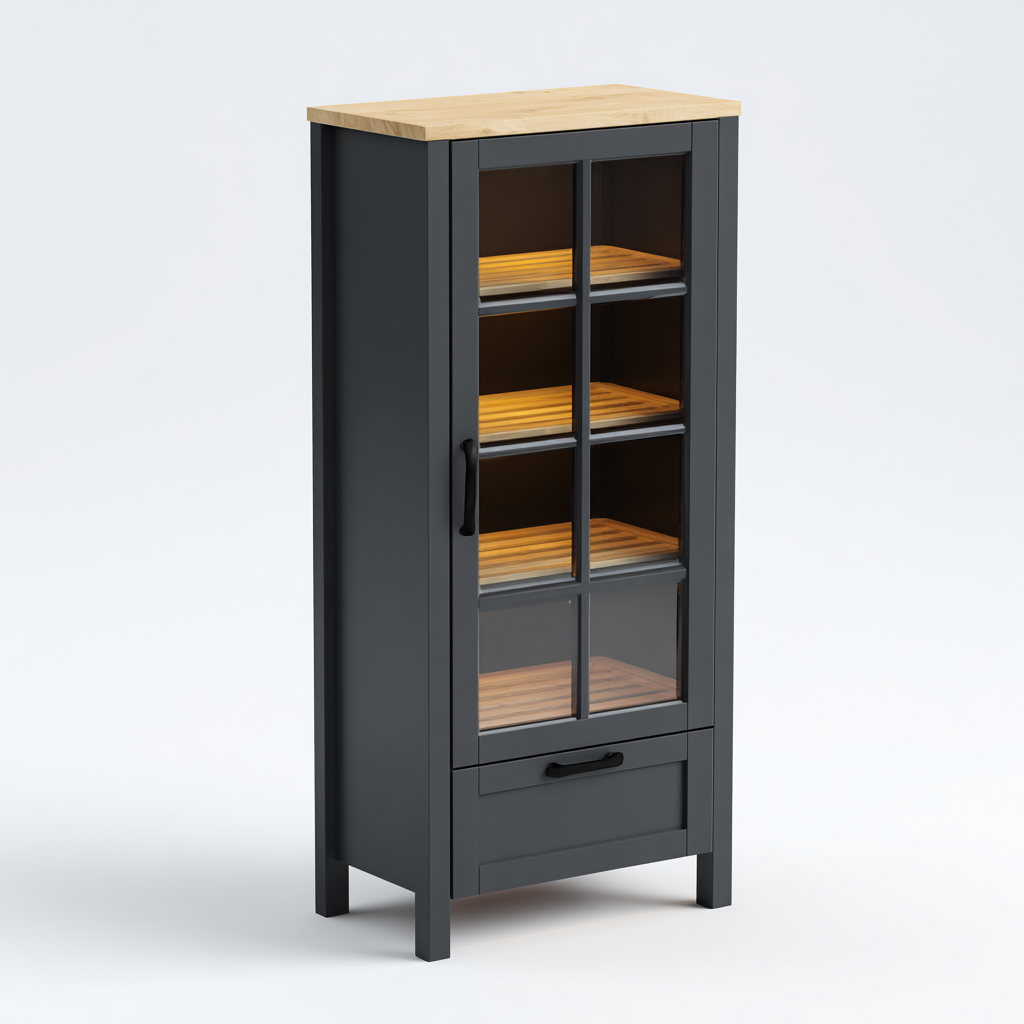 Vetrina con struttura nera e piano effetto legno 60x40x160 cm - stile moderno per soggiorno-Roommyloft