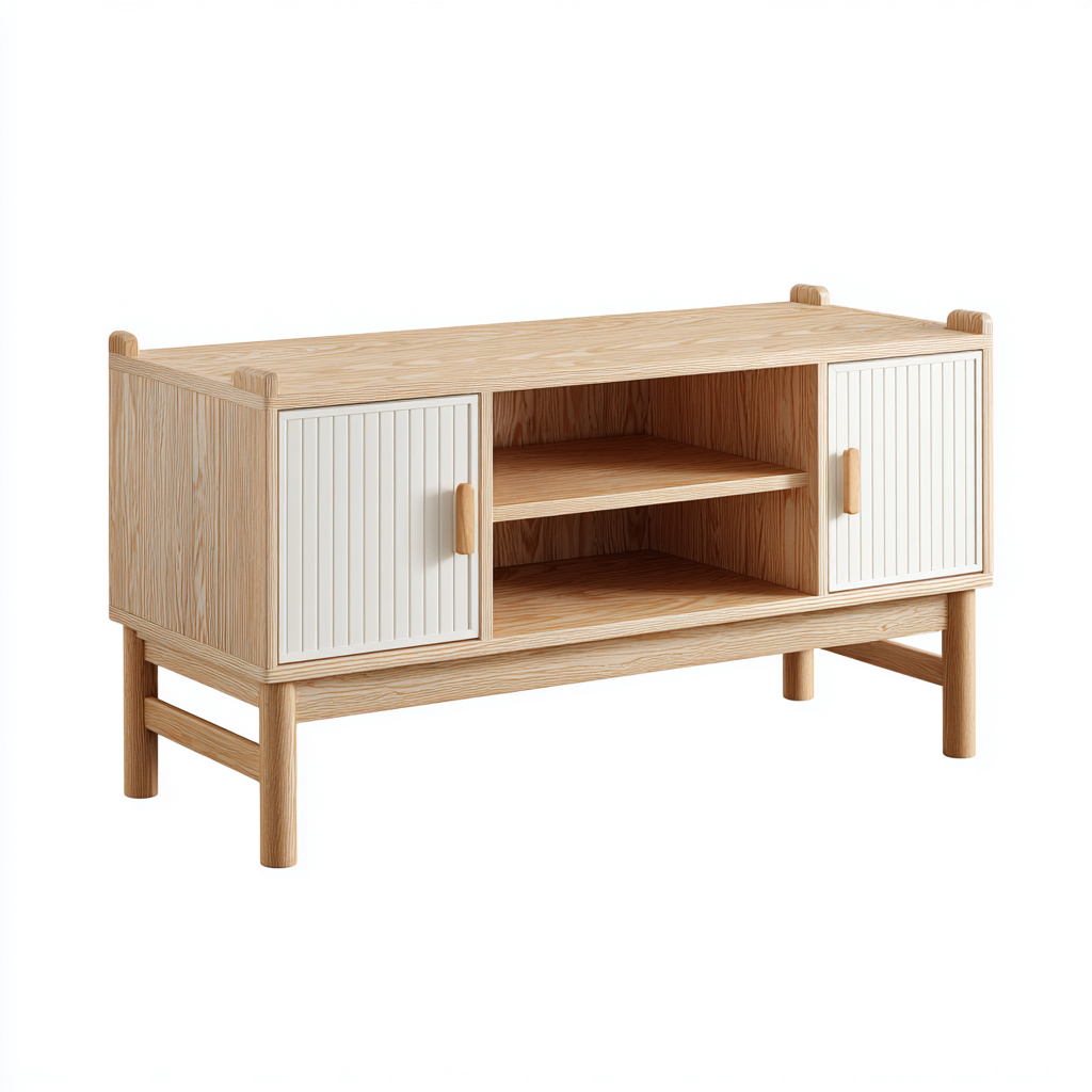 Mobile TV in legno 140x40x55 cm - naturale-bianco - stile nordico per soggiorno-Roommyloft