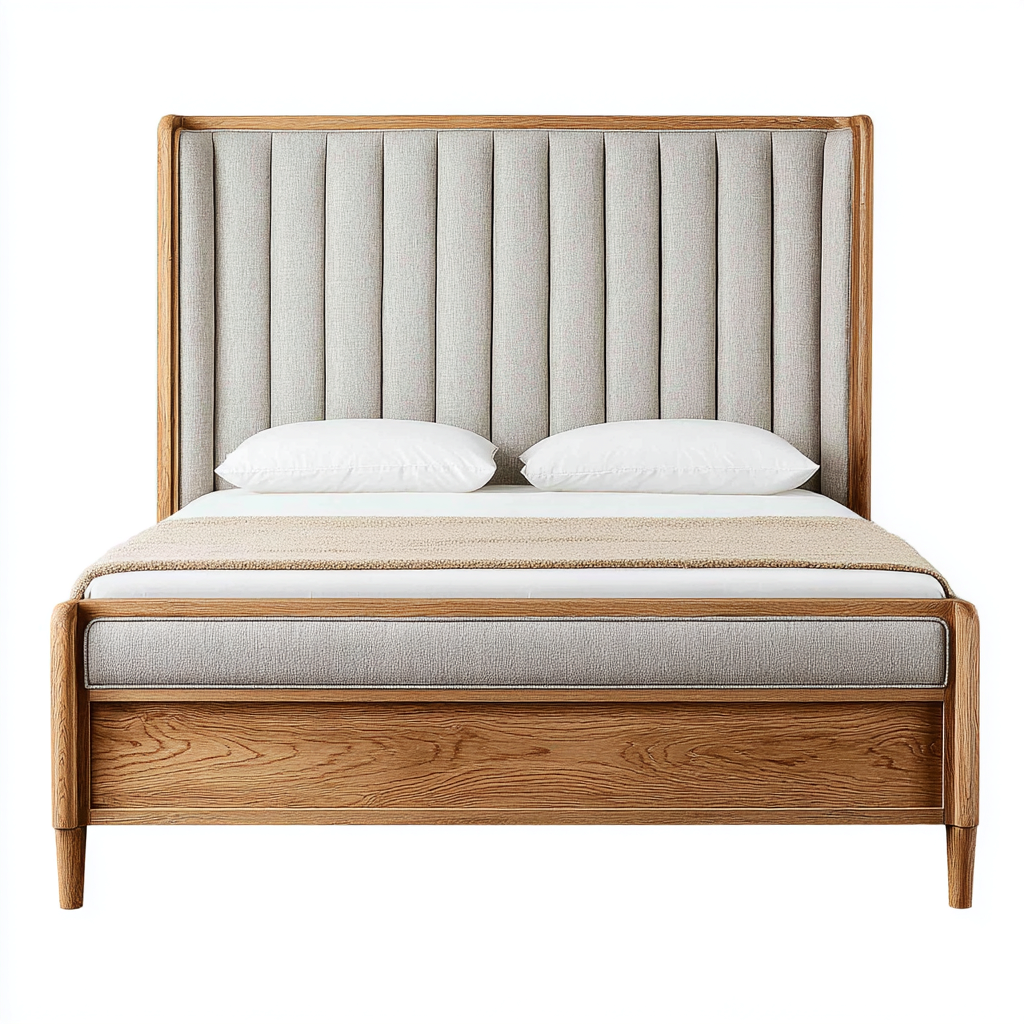 Letto matrimoniale in legno e tessuto 200x160x120 cm - marrone-grigio chiaro - letto matrimoniale con testiera imbottita dal design moderno-Roommyloft