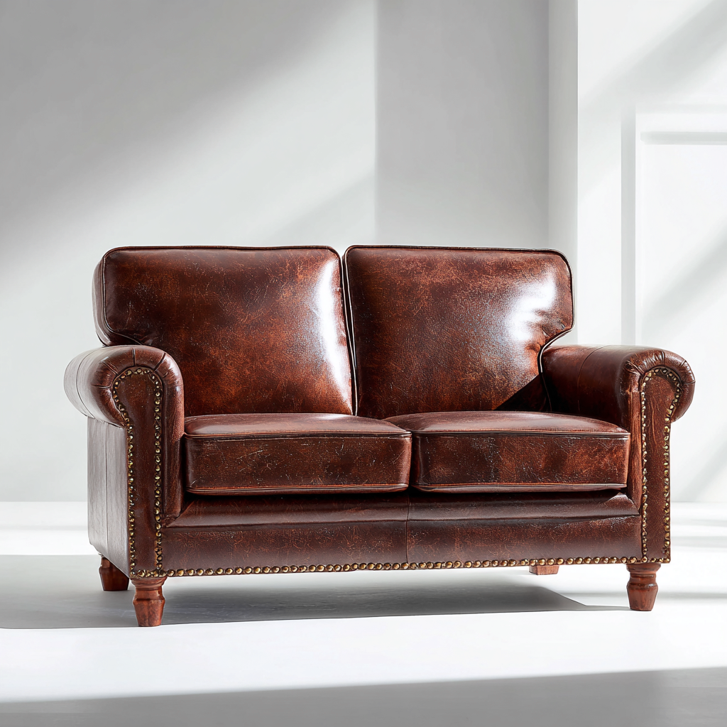 Divano a due posti in pelle 170x90x82 cm - marrone - stile classico per soggiorno-Roommyloft