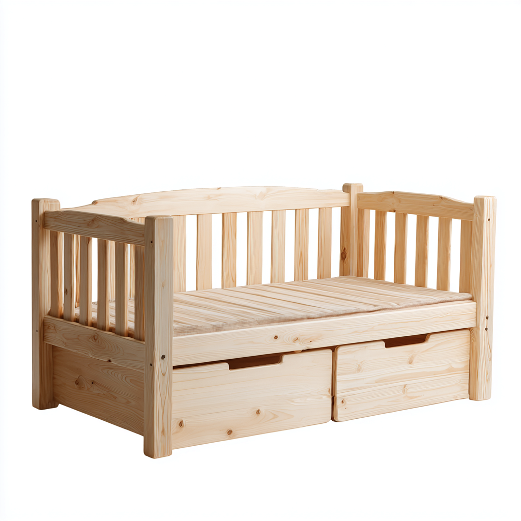 Divano letto in legno massello con cassetti 200x90x80 cm - legno naturale - per soggiorno e camera degli ospiti - design nordico-Roommyloft