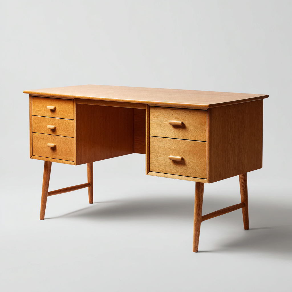 Scrivania in legno massello 120x55x75 cm - legno naturale - design retrò per soggiorno e studio-Roommyloft