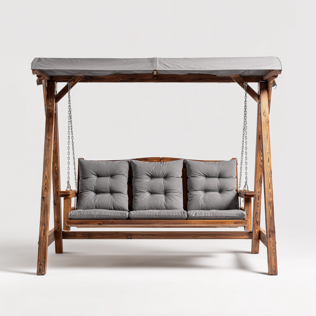 Dondolo da giardino in legno 210x125x175 cm - marrone-grigio - seduta sospesa per esterno con tetto parasole-Roommyloft