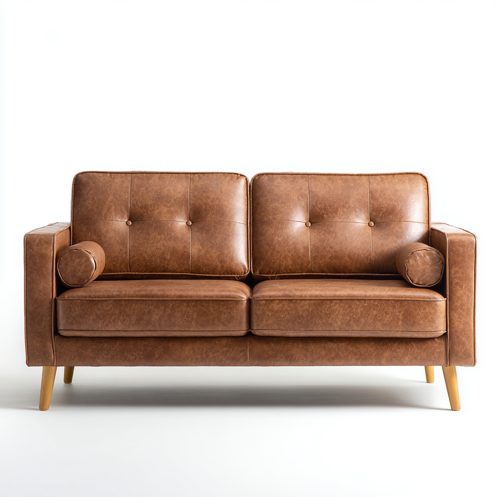 Divano a due posti imbottito in pelle sintetica 150x85x82 cm - marrone - stile moderno retrò-Roommyloft