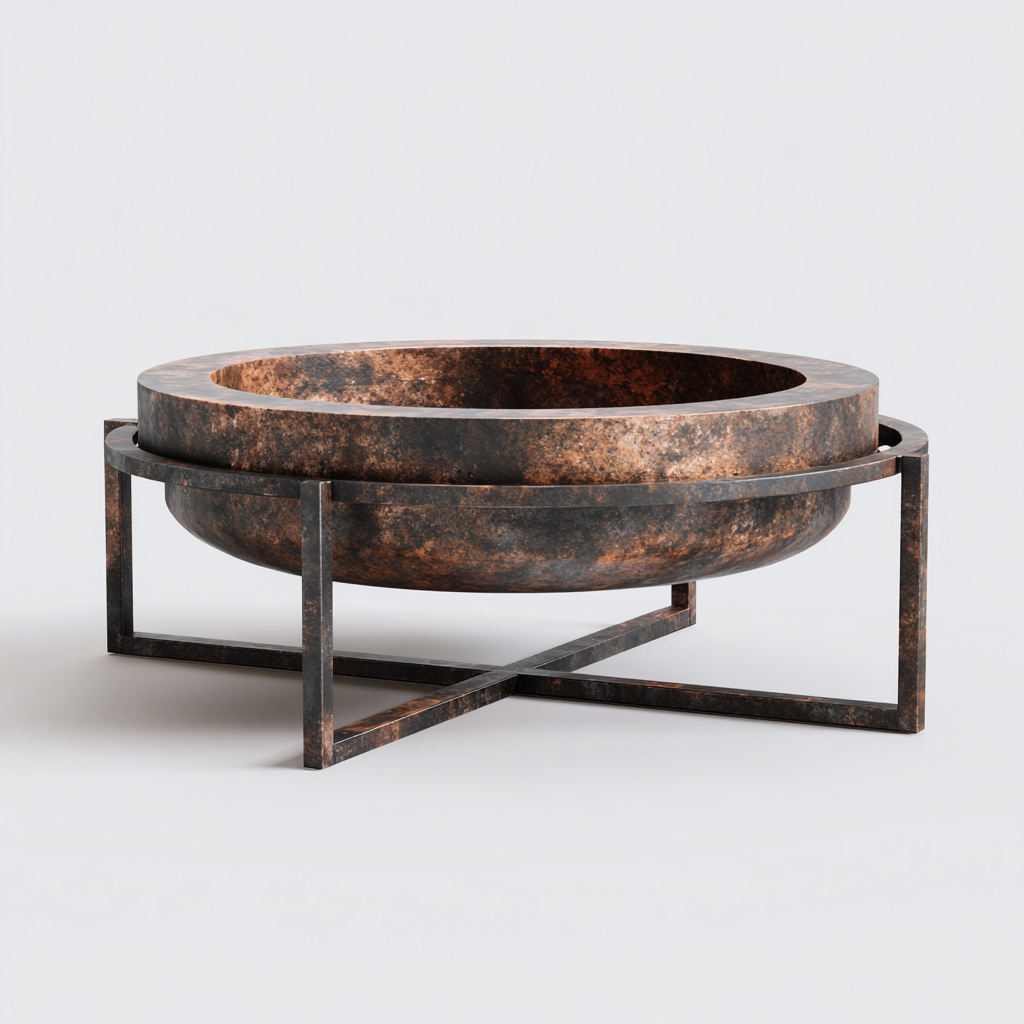 Riscaldamento da esterno in metallo 80x80x35 cm - marrone scuro - braciere da giardino con struttura di supporto-Roommyloft