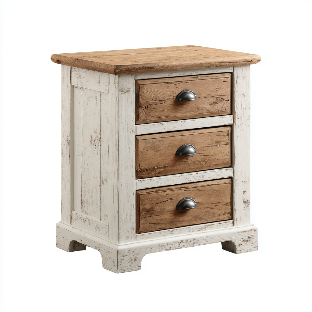 Comodino in legno 45x35x60 cm - naturale-bianco - comodino con struttura compatta per camera da letto-Roommyloft