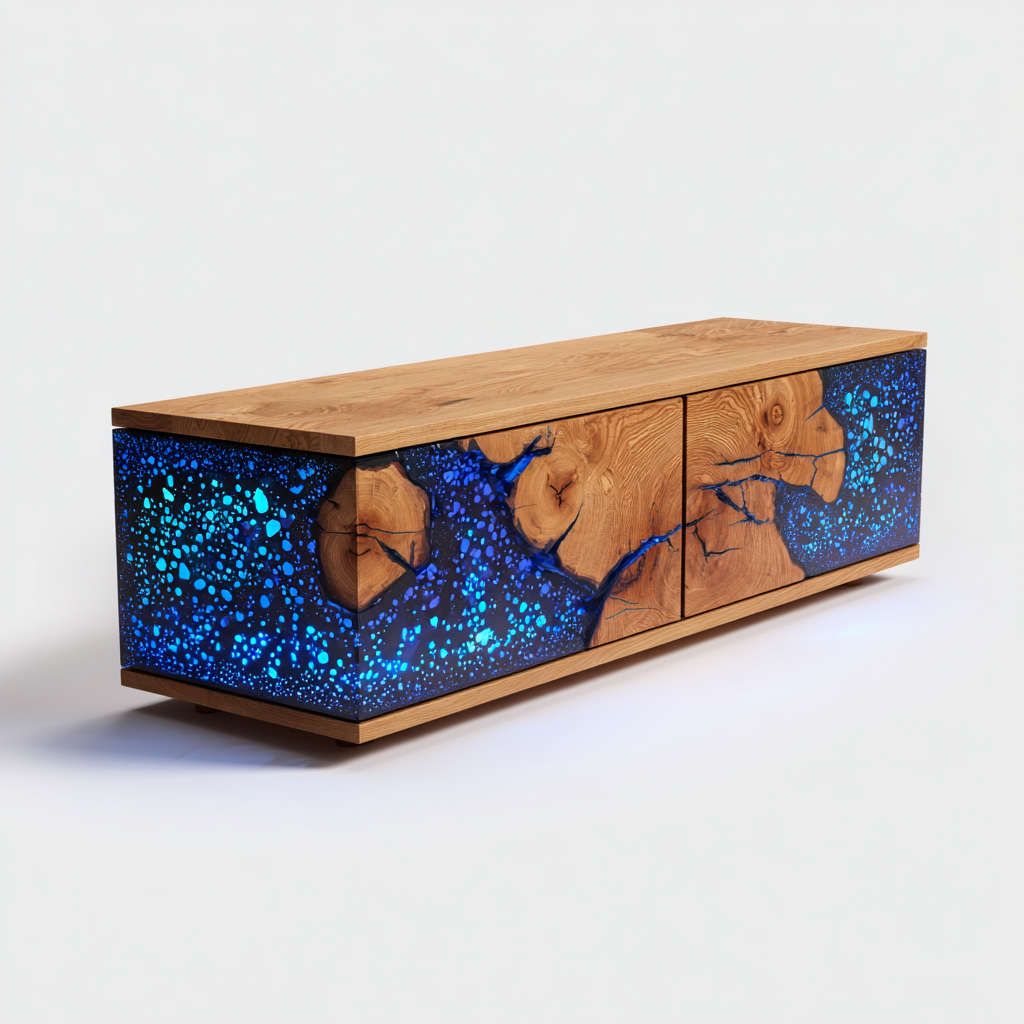 Mobile TV in legno 160x40x45 cm - marrone-blu - design artistico moderno-Roommyloft
