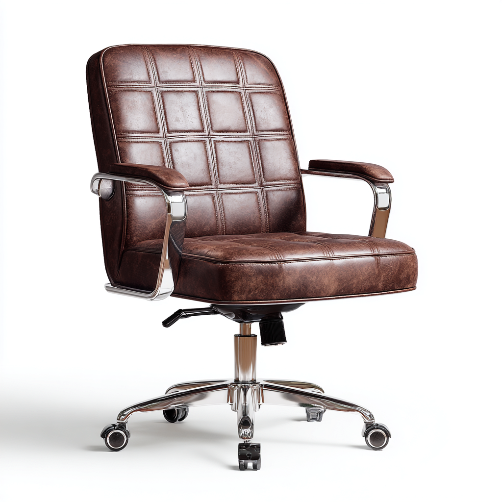 Sedia da ufficio in pelle imbottita 64x62x92 cm - marrone - design classico girevole per studio e ufficio-Roommyloft