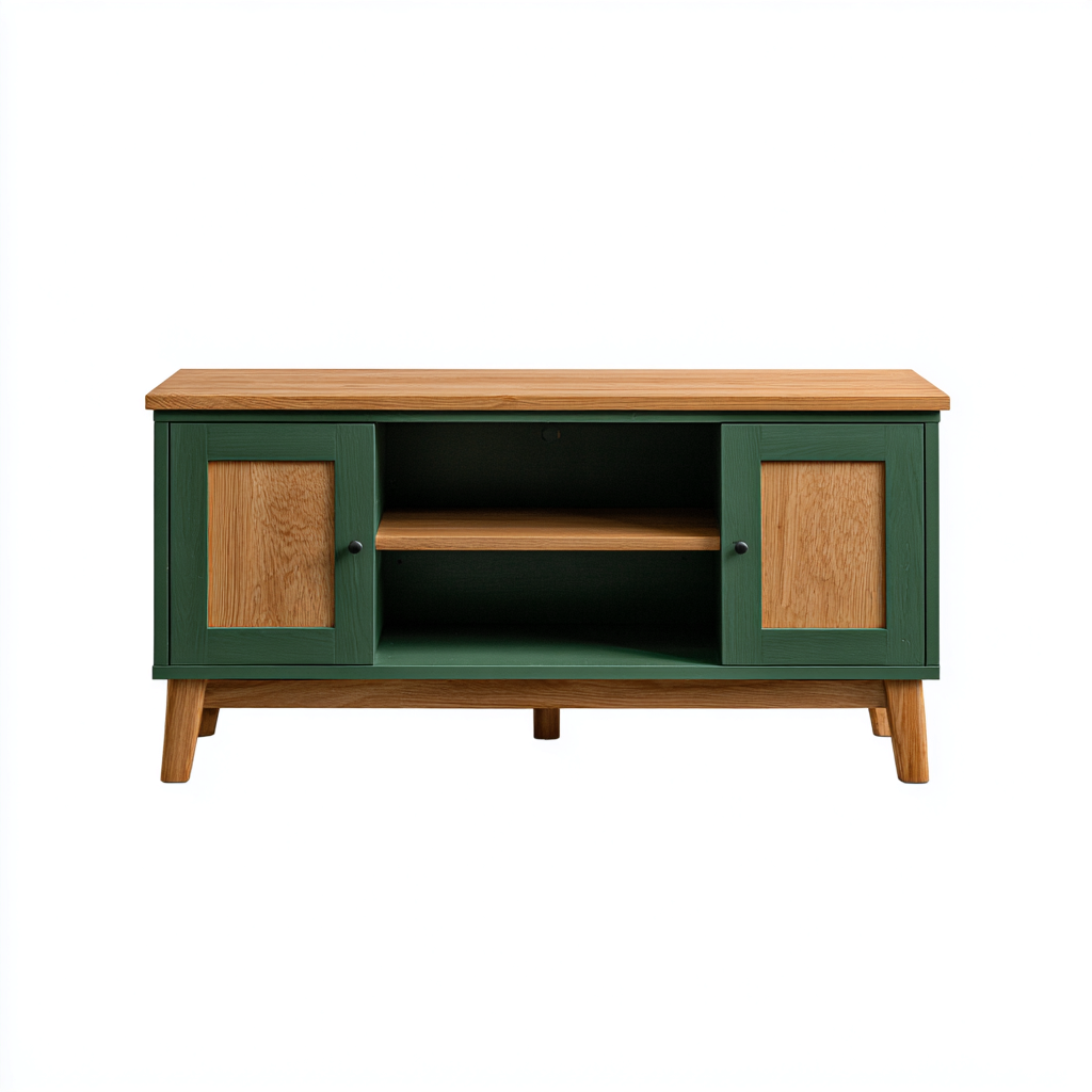 Mobile TV in legno massello e pannelli verniciati 140x40x55 cm - verde e naturale - design nordico per soggiorno-Roommyloft