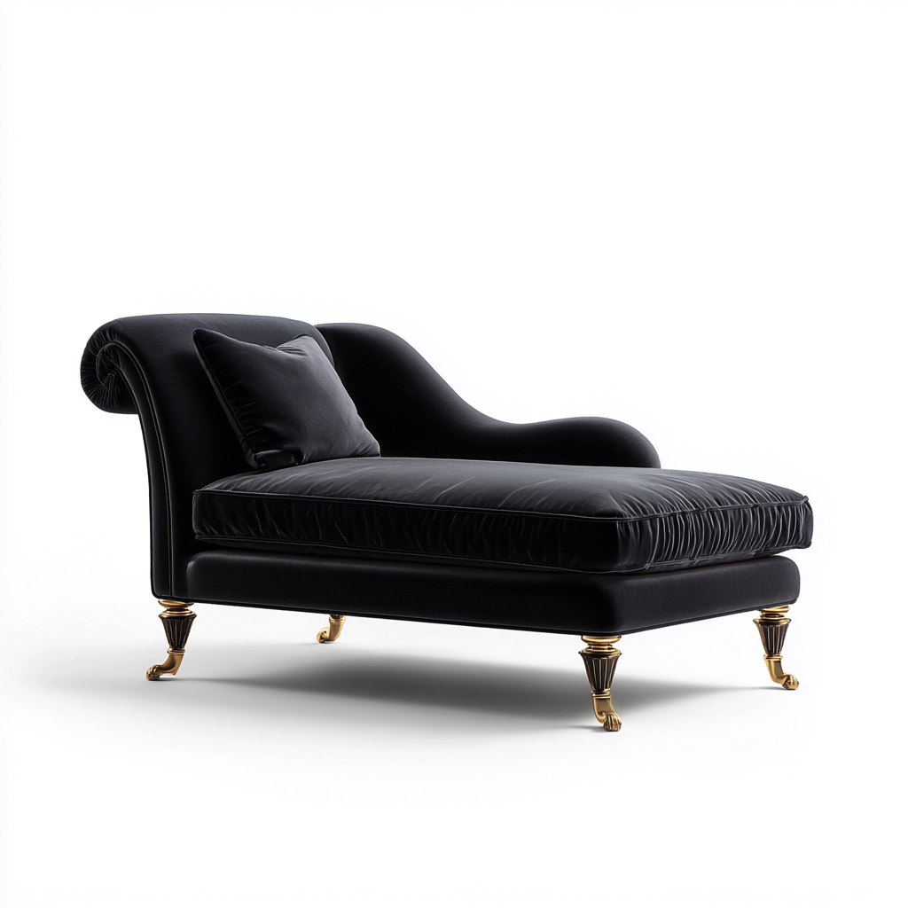 Chaise longue imbottita in velluto con struttura in legno 160x70x80 cm - nero-oro - stile classico elegante-Roommyloft