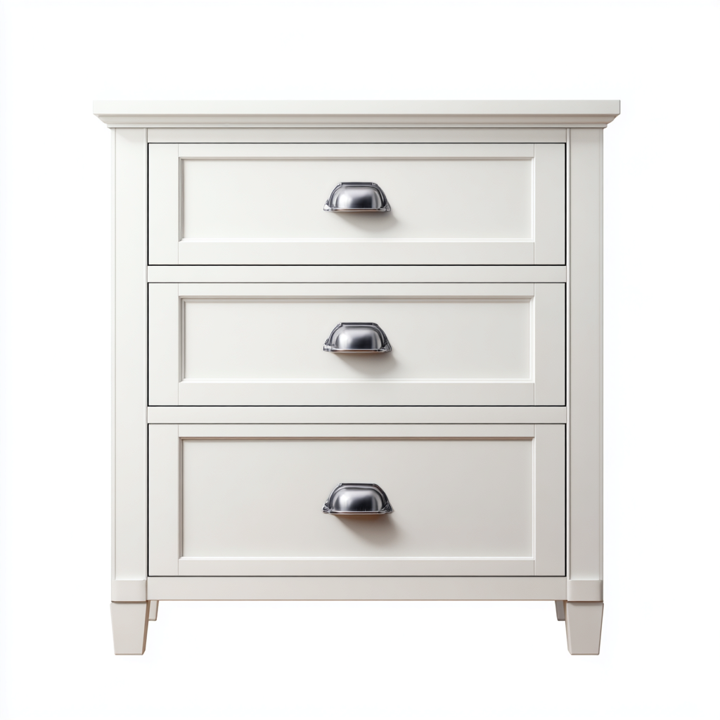 Comodino in legno con tre cassetti 50x40x60 cm - bianco - per camera da letto - design classico-Roommyloft