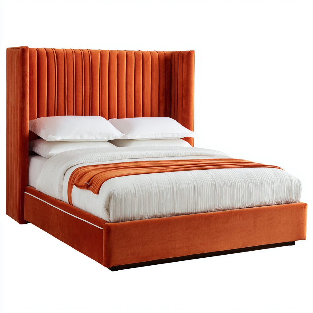 Letto matrimoniale imbottito in tessuto 200x180x120 cm - arancione - design moderno per camera da letto-Roommyloft