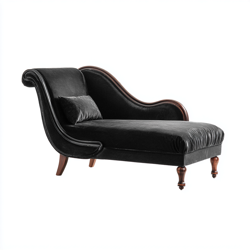 Chaise longue imbottita in velluto 160x70x80 cm - nero - stile classico per soggiorno-Roommyloft