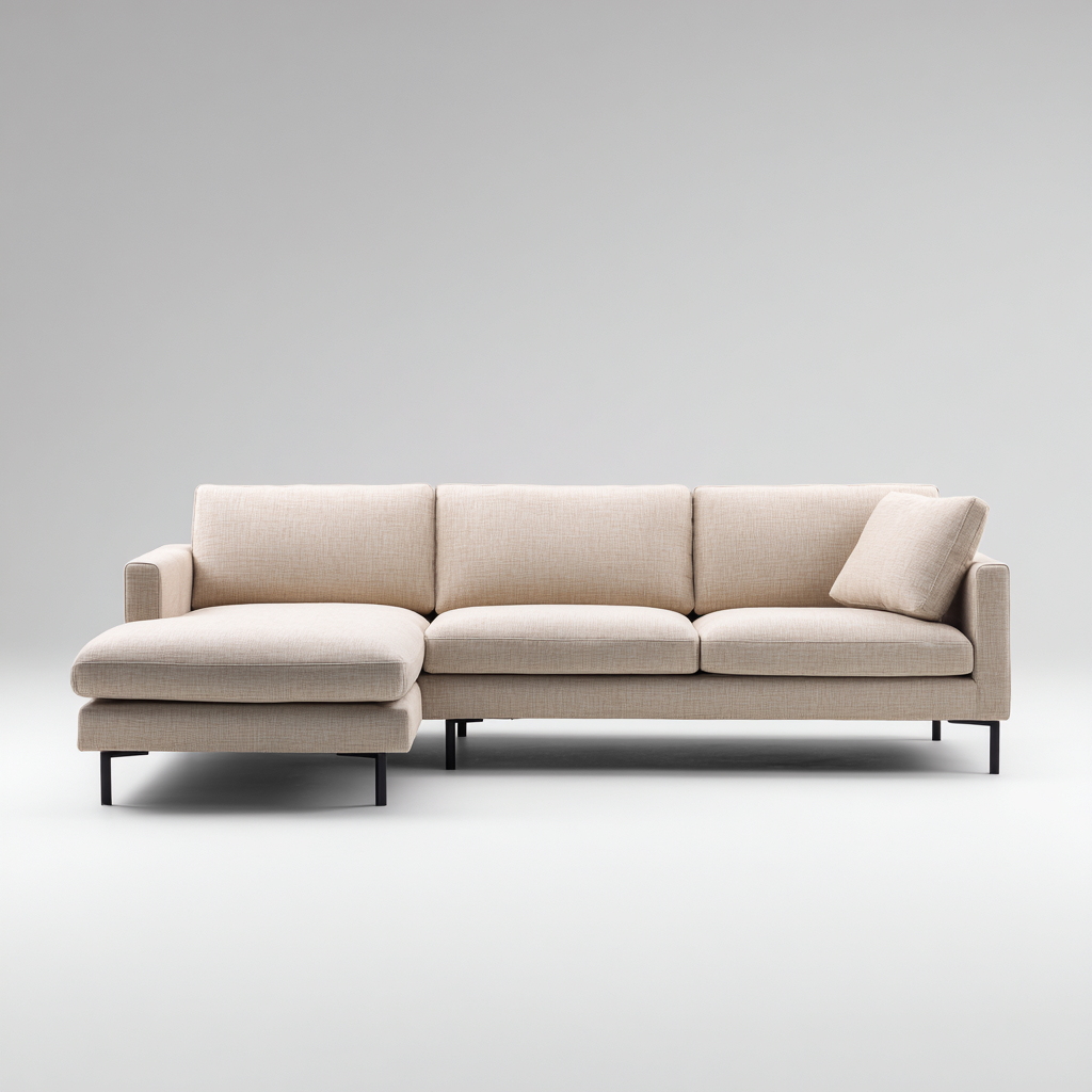 Divano angolare in tessuto imbottito 245x155x80 cm - colore beige - design moderno essenziale-Roommyloft