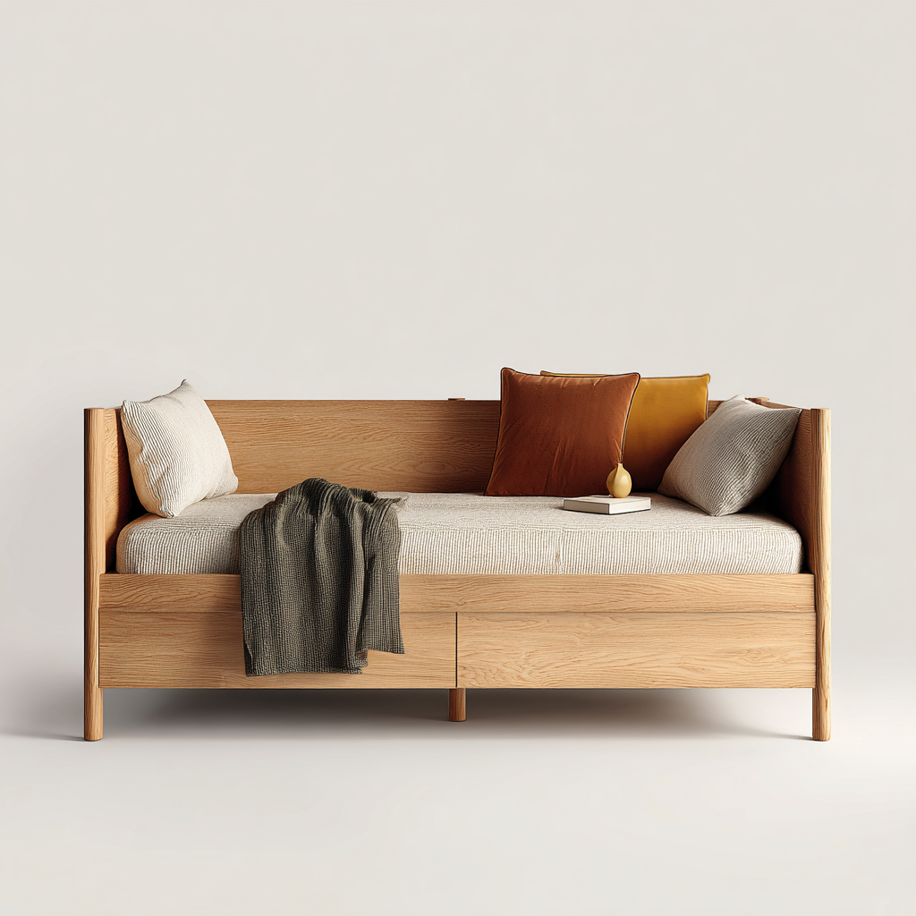 Divano letto in legno 200x90x75 cm - legno naturale - stile moderno per zona notte-Roommyloft