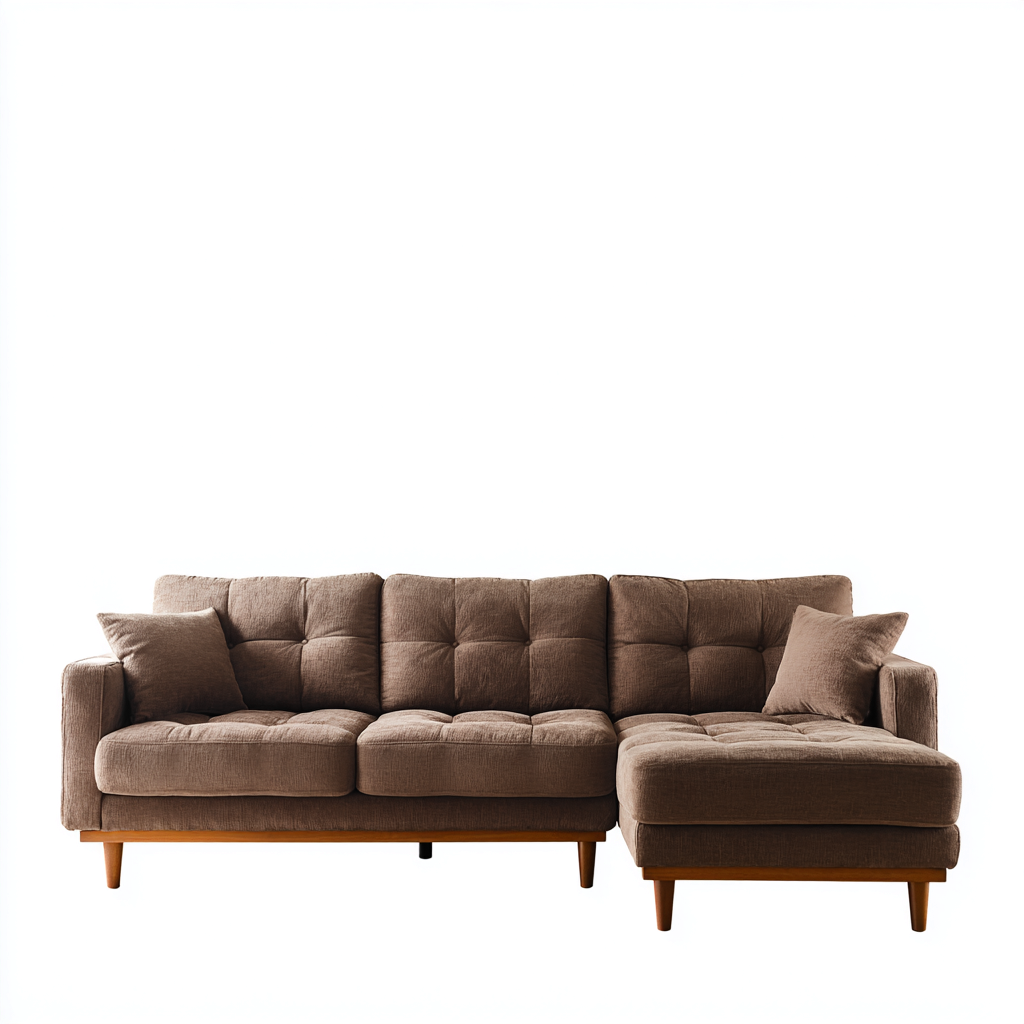 Divano angolare imbottito in tessuto 255x155x86 cm - marrone - design contemporaneo per soggiorno-Roommyloft