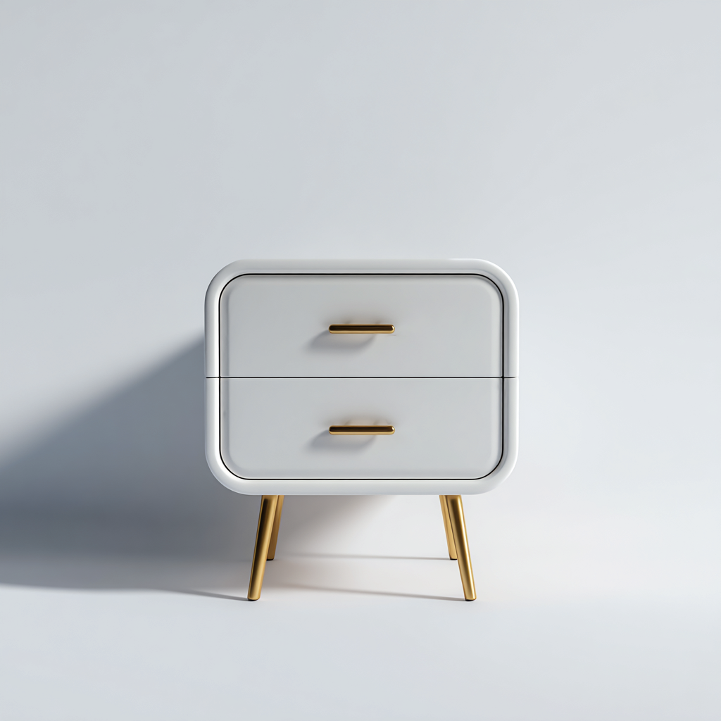 Comodino in legno e metallo 45x35x55 cm - bianco-oro - comodino con due cassetti dal design moderno-Roommyloft