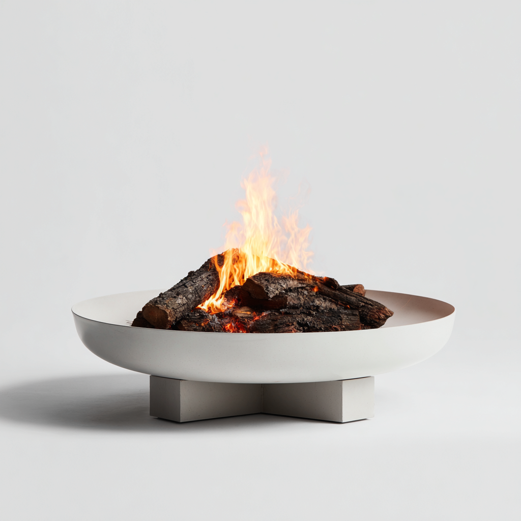 Riscaldamento da esterno in metallo 90x90x30 cm - bianco - braciere circolare da giardino con base di supporto-Roommyloft