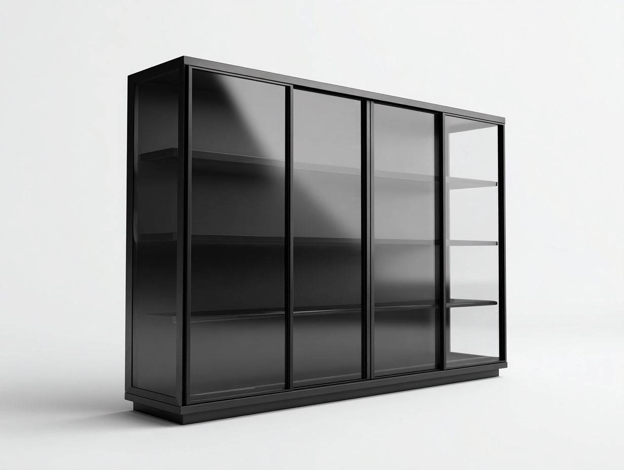 Vitrina metal vidrio 200x40x120 cm negro estilo industrial-Luxemynest