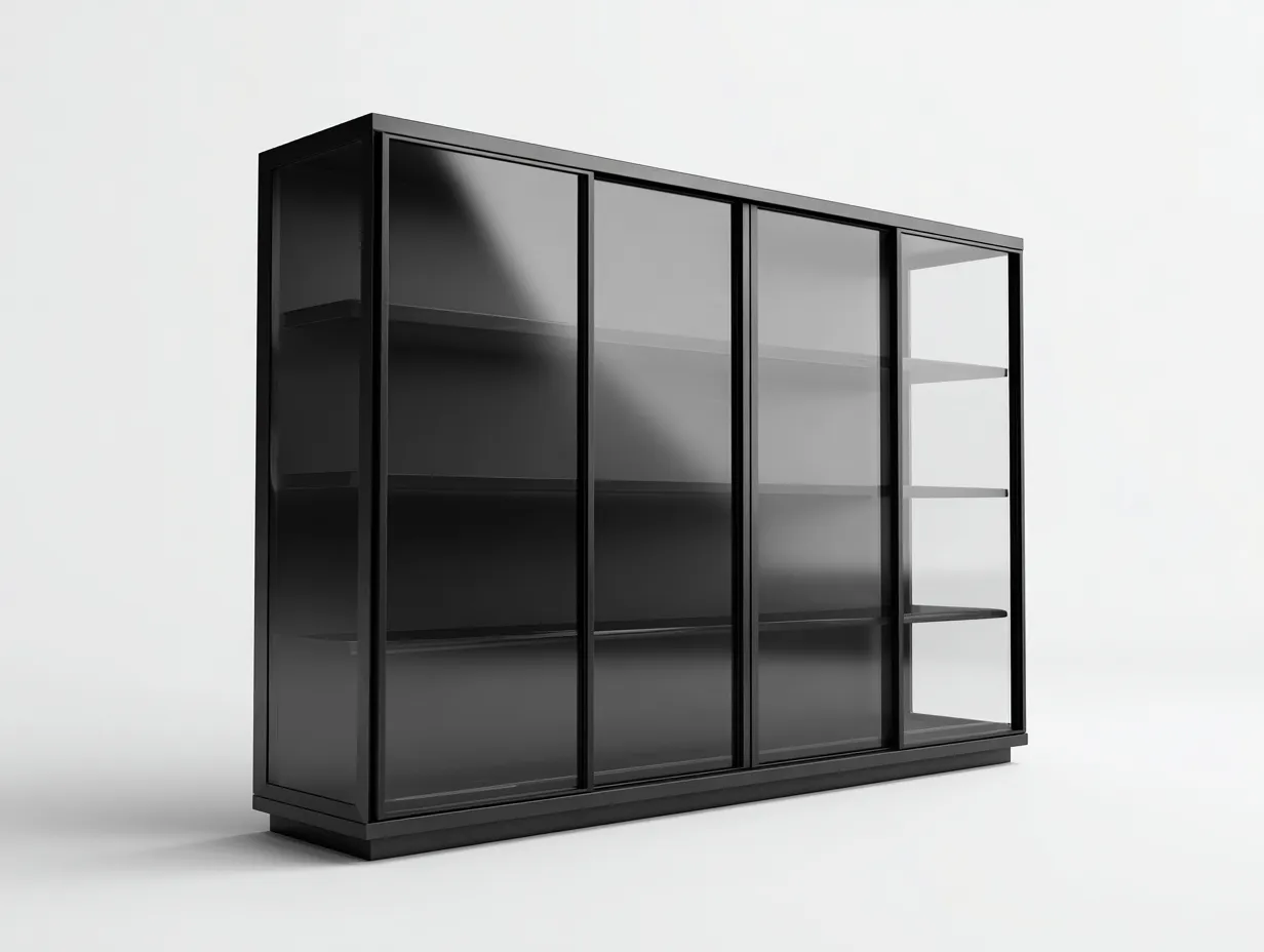 Vitrina metal vidrio 200x40x120 cm negro estilo industrial-Luxemynest