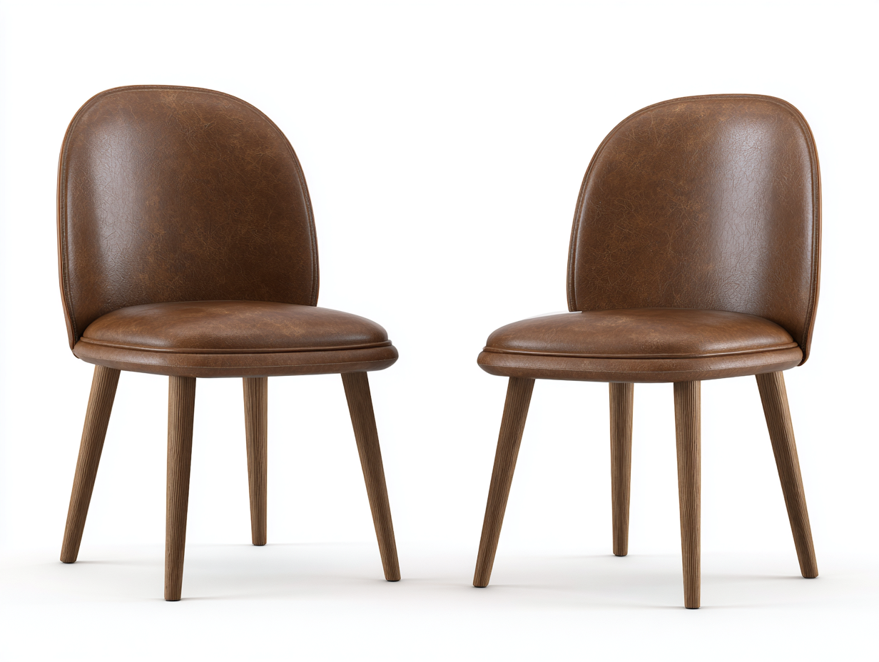 Sillas de comedor cuero sintético 48x52x82 cm - Marrón-Madera natural - Diseño moderno-Luxemynest