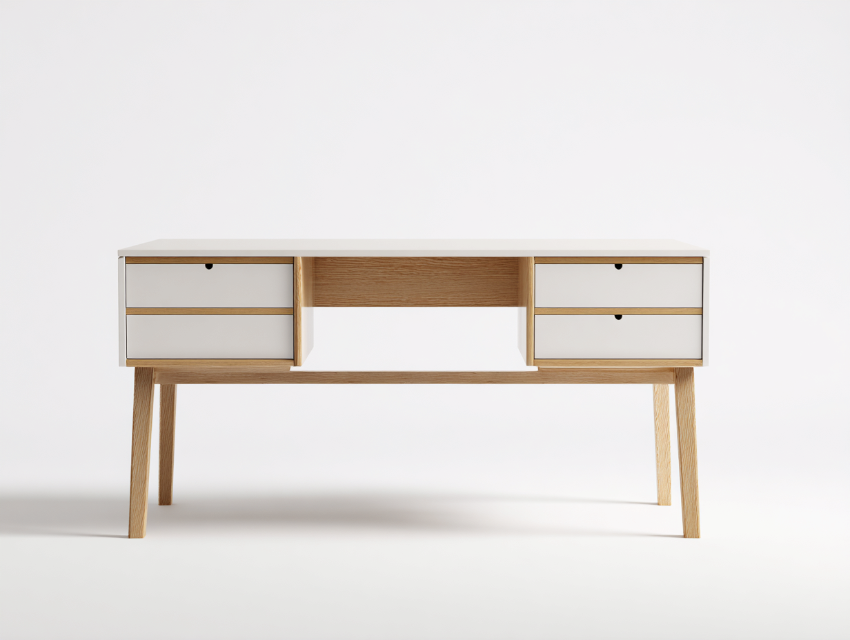 Mesas de oficina madera 140x60x75 cm - Blanco-Madera natural - Diseño moderno-Luxemynest