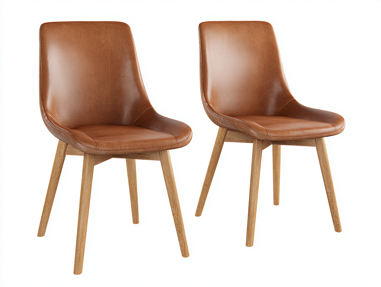 Sillas de comedor conjunto de 2 sillas tapizadas con patas de madera 50x55x82 cm - Marrón - Estilo moderno para comedor-Luxemynest