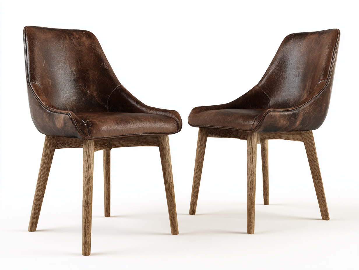 Sillas de comedor cuero sintético marrón patas madera diseño moderno 52x58x82 cm - marrón - juego de 2 sillas de comedor-Luxemynest