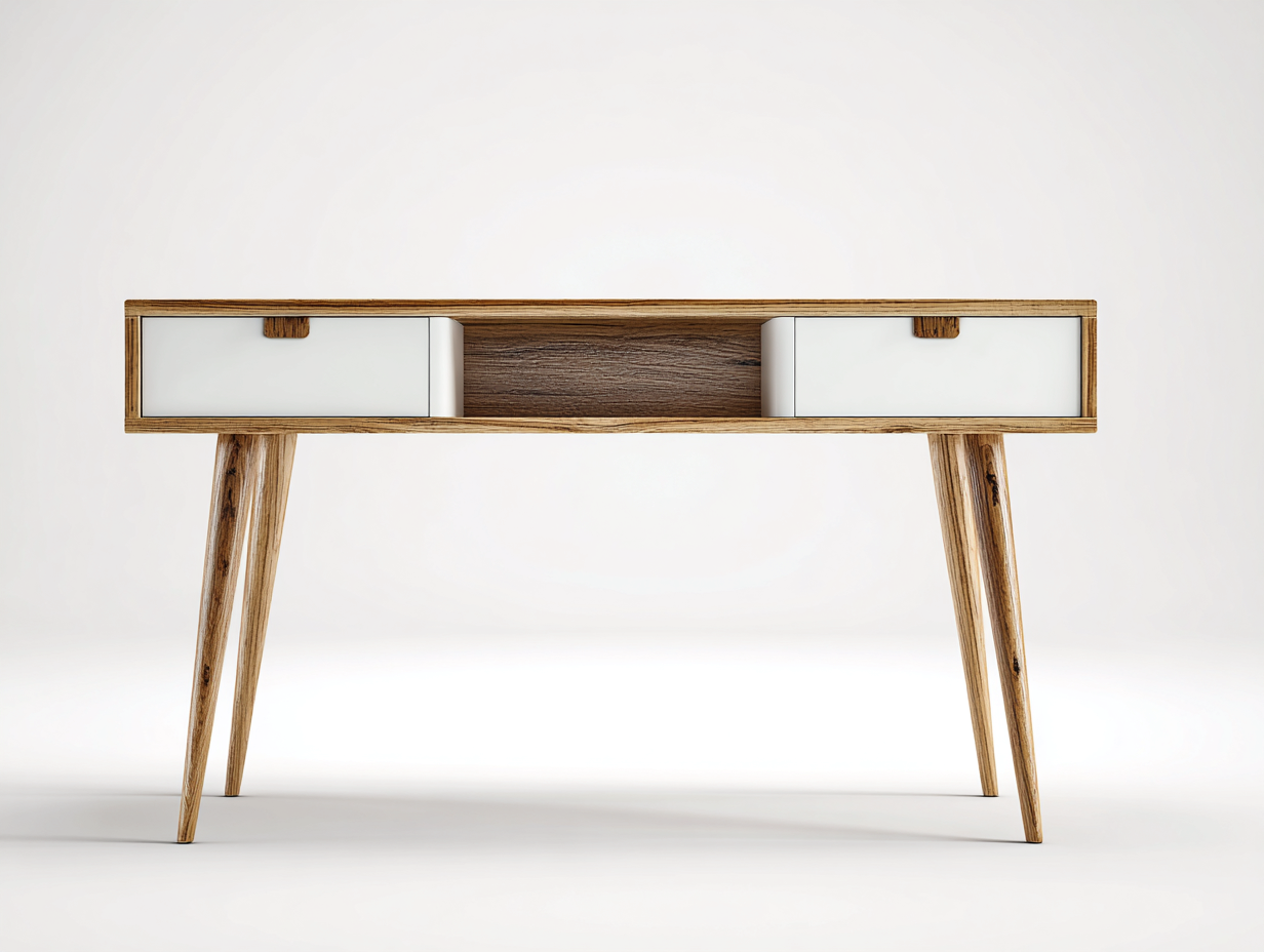 Mesas de oficina madera 120x50x75 cm - Blanco-Madera natural - Diseño moderno-Luxemynest