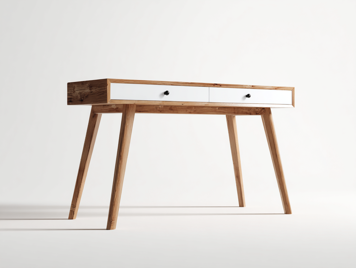 Mesas de oficina escritorio madera natural y blanco con 2 cajones diseño moderno 125x60x75 cm - blanco y madera natural - escritorio para oficina y estudio-Luxemynest