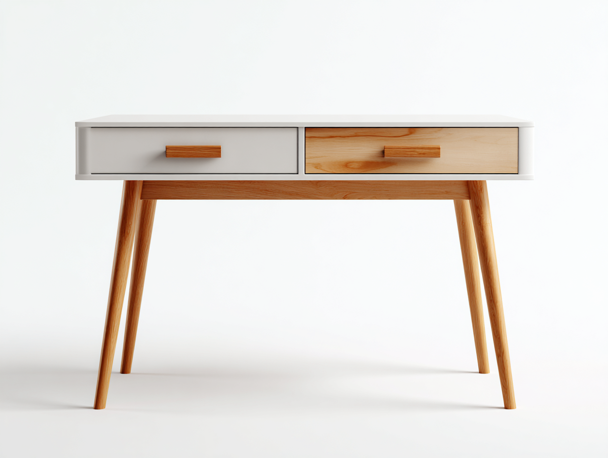 Mesa de oficina madera 110x50x75 cm blanco estilo escandinavo con almacenamiento-Luxemynest