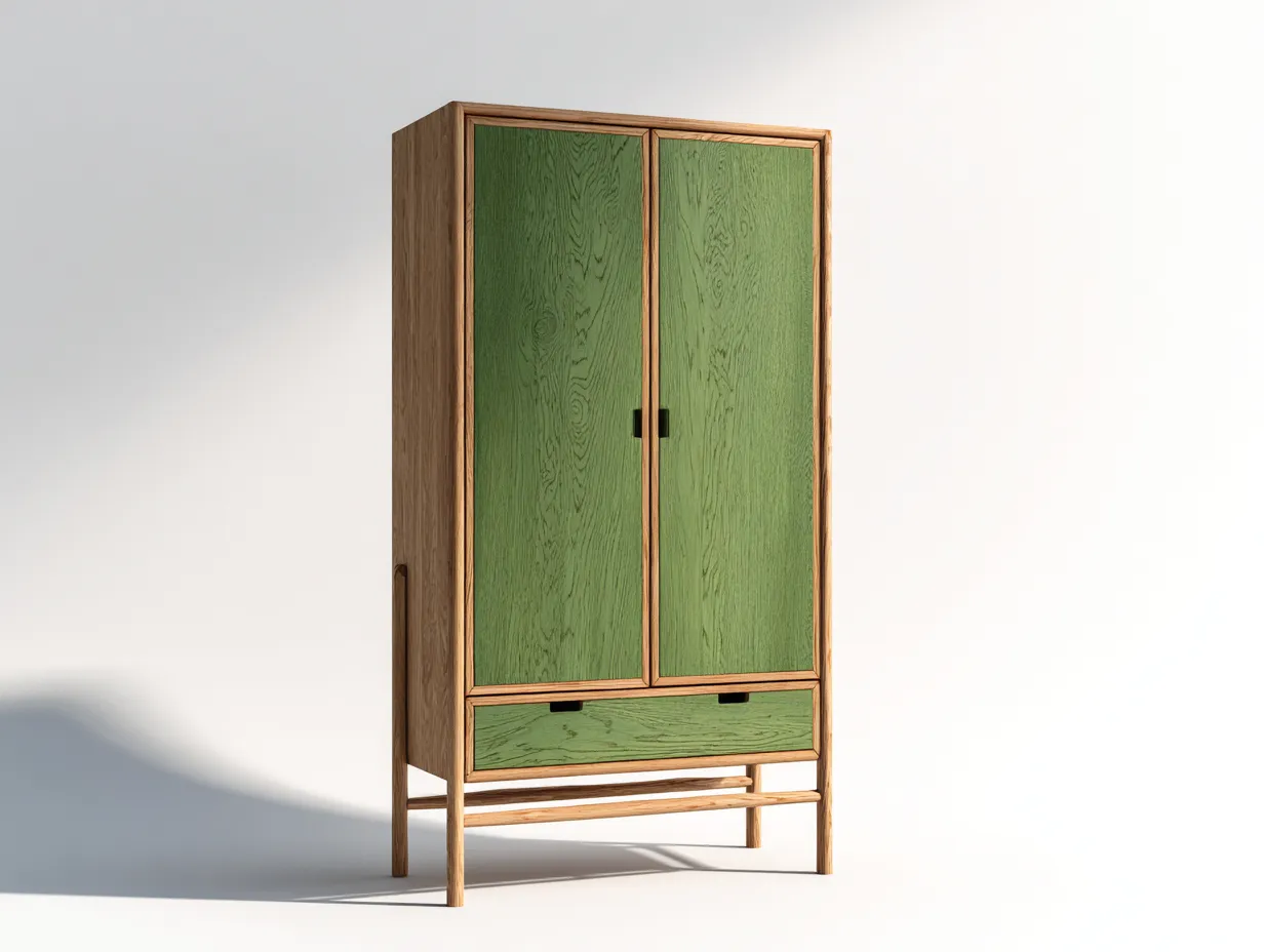 Kleiderschränke mit zwei Türen-Holzwerkstoff-Massivholz-85 x 54 x 195 cm-Grün-Eiche-Skandinavischer Stil-Denupnest