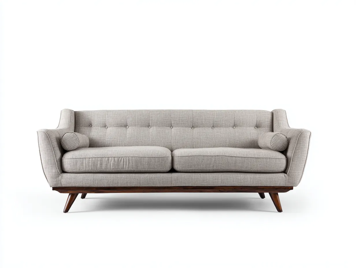 Zweisitzer Sofa-Stoff-Holz-187x90x84 cm-Beige-Mid-Century Stil-Denupnest