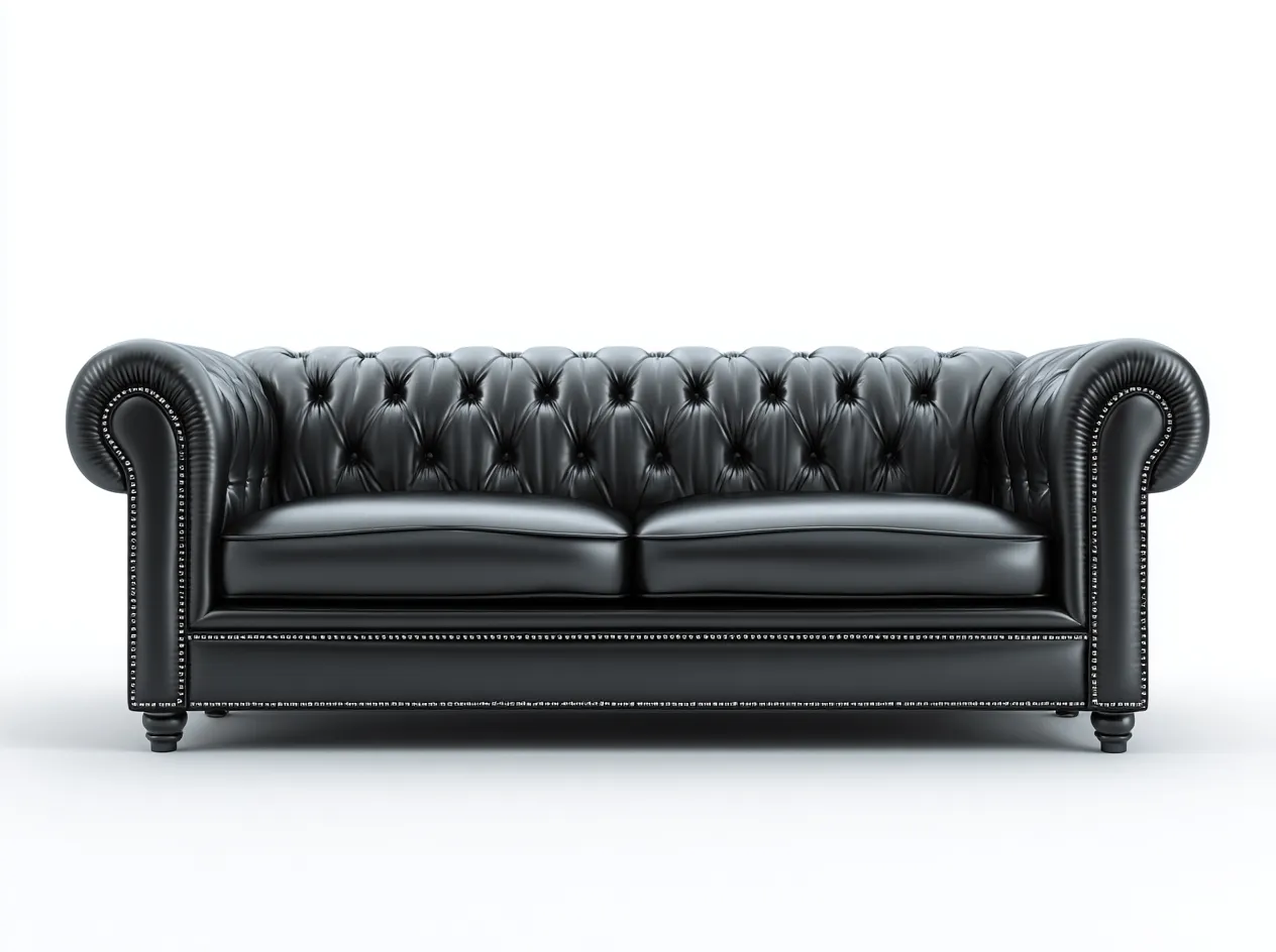 Zweisitzer Sofa-Leder-Holz-188x94x78 cm-Schwarz-Chesterfield Stil-Denupnest