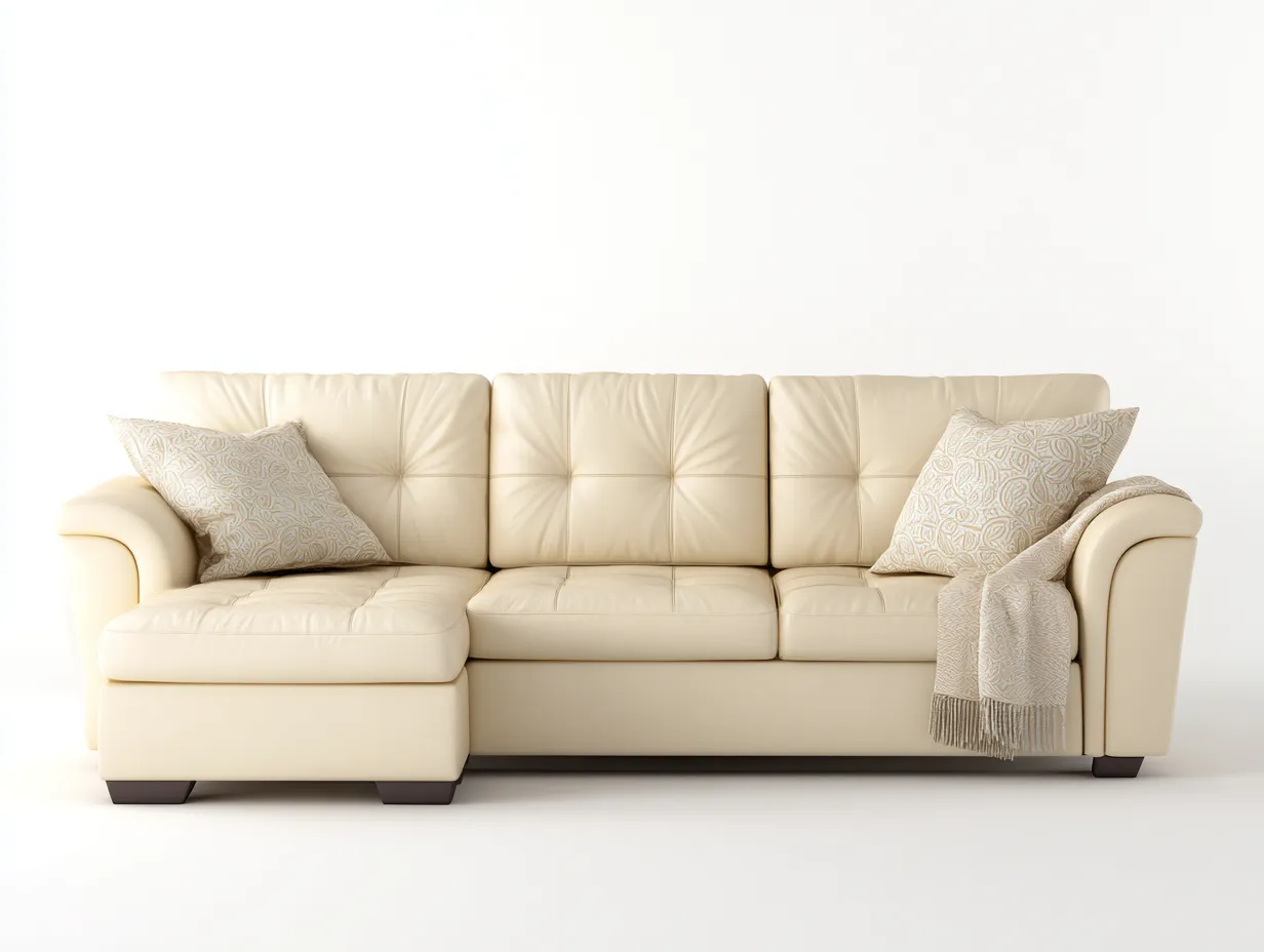 Ecksofa - Leder-Holz - 244x162x86 cm - Creme - Klassisch Modern-Denupnest