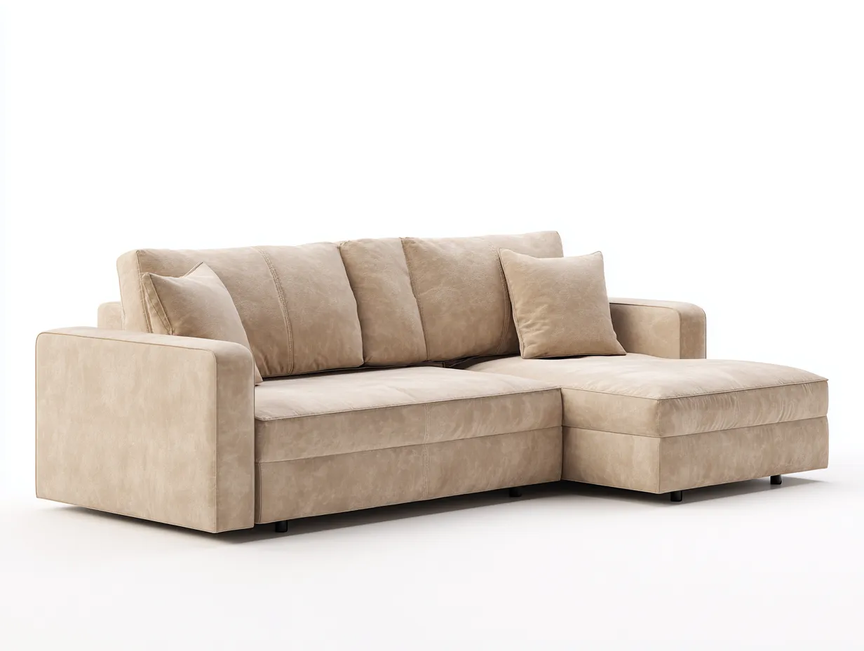 Ecksofa - Velours - 238x154x82 cm - Beige - Modern-Denupnest